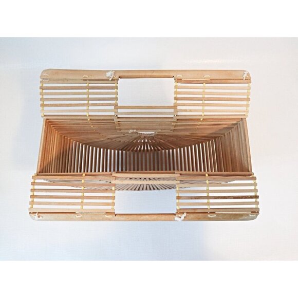 Vintage Bamboo Half Moon Cage Purse Basket Handbag 1970s - Picture 7 of 8